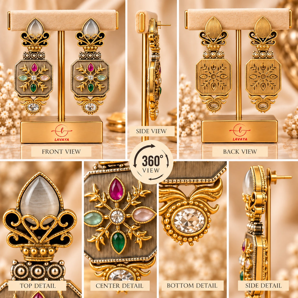 Lavaya Royal Heritage Multicolour Stone Gold-Toned Designer Statement Earrings