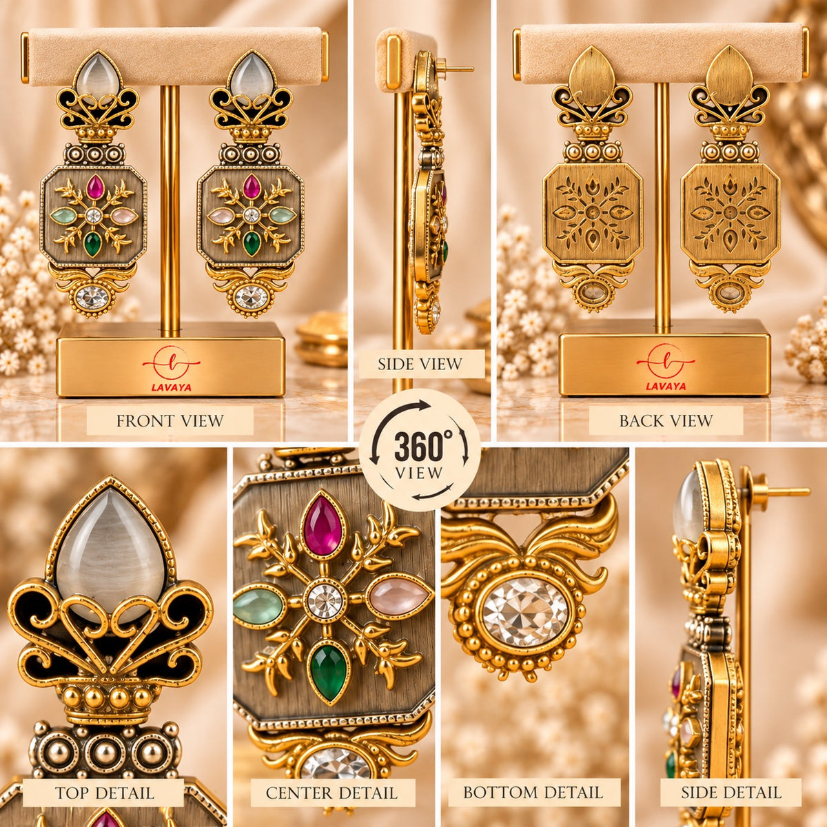 Lavaya Royal Heritage Multicolour Stone Gold-Toned Designer Statement Earrings