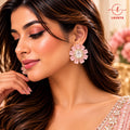 Lavaya Luxury Blush Pink Floral Crystal Stud Earrings for Women – Premium Gold-Tone Designer Flower Statement Wedding & Party Wear Jewellery