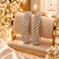 Lavaya Royal Silver-Tone Crystal Mesh Kada Bangles – Luxury Diamond-Look Lattice Designer Bangles Set of 2