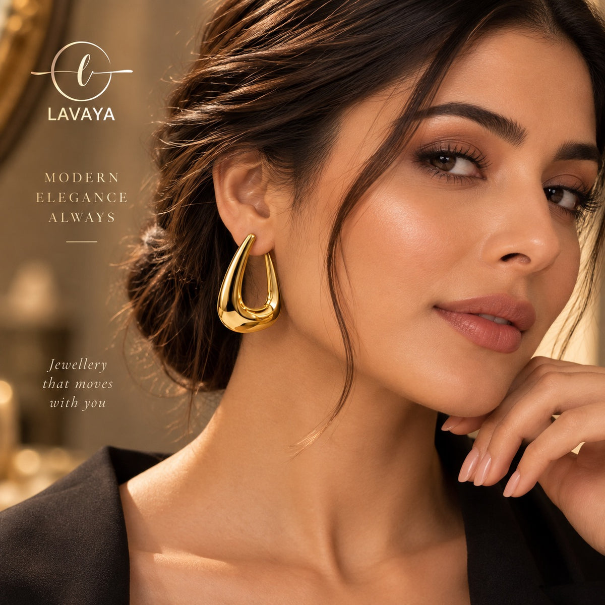 Modern Chunky Teardrop Hollow Hoop Earrings with Ultra-Polished Gold Mirror Finish
