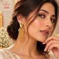 Gold-Plated Horseshoe Arc & Dangling Beaded Chain Earrings for Women