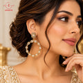 Lavaya Royal Crystal-Studded Gold Statement Hoop Earrings