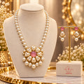 Lavaya Pearl & Pink Stone Gold-Plated Necklace and Earrings Set