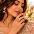 Lavaya Royal White Crystal Floral Cluster Statement Ring with Marquise-Cut Stones & Gold-Tone Finish