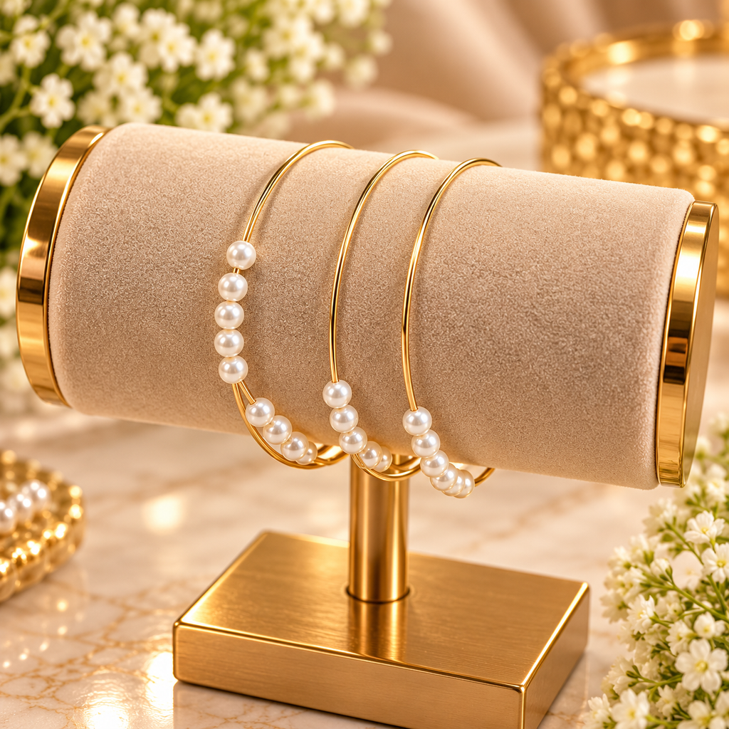 Gold-Tone Pearl Double Cuff Bracelet
