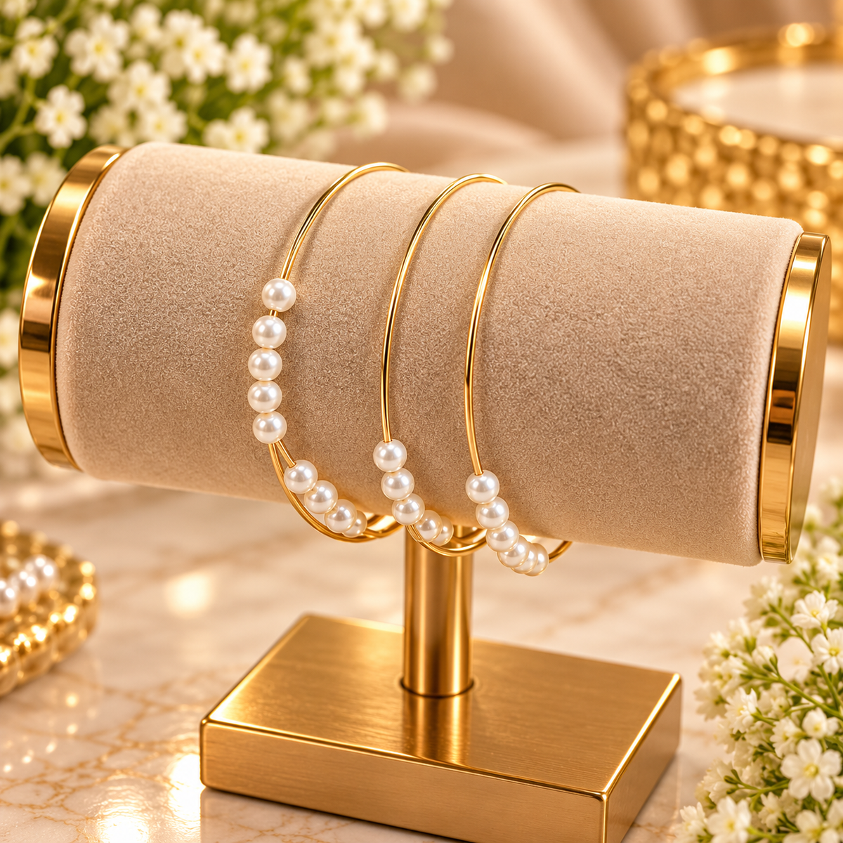 Gold-Tone Pearl Double Cuff Bracelet