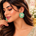 Lavaya Luxury Mint Green Floral Crystal Stud Earrings for Women – Premium Gold-Tone Designer Flower Statement Wedding & Party Wear Jewellery
