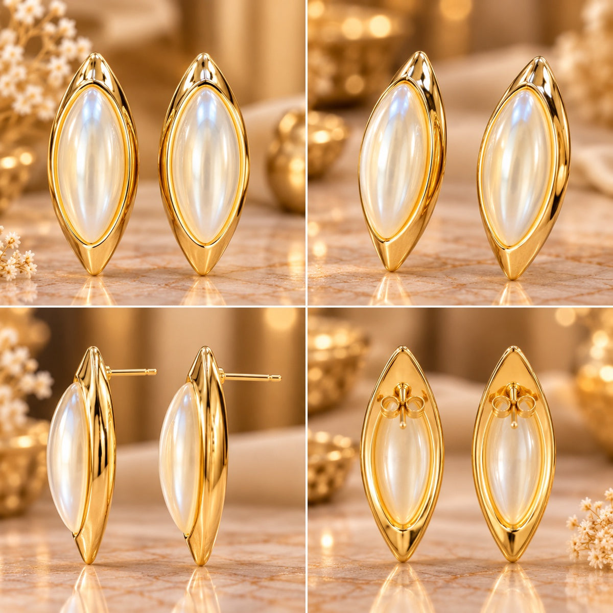 Lavaya Luxury Gold-Tone Elongated Oval Pearl Statement Earrings for Women