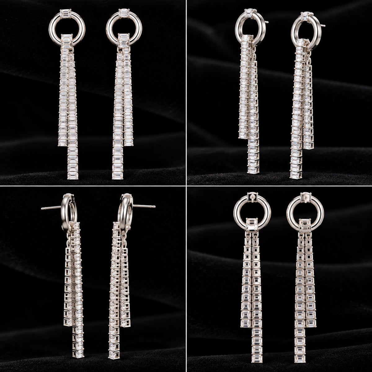 Lavaya Luxury Silver-Tone Crystal Embellished Long Tassel Drop Earrings for Women