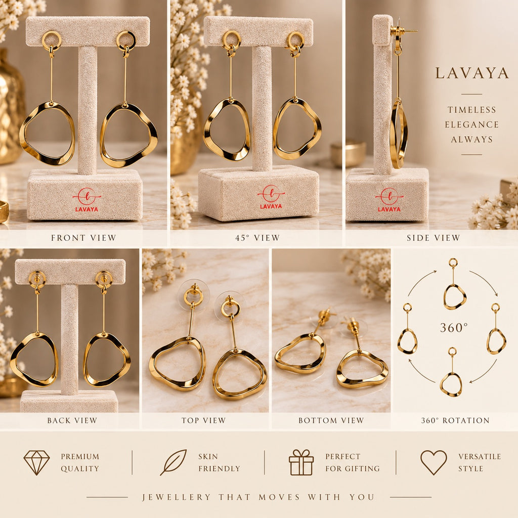 Modern Geometric Asymmetrical Ring Dangler Earrings with Fine Bar Suspension for Women