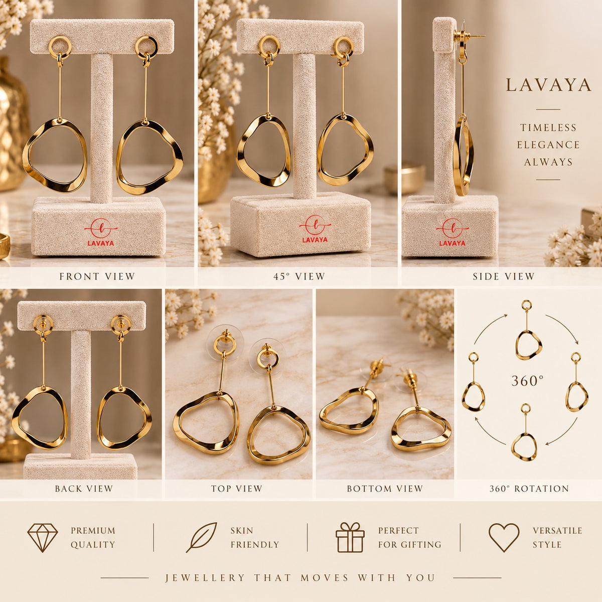 Modern Geometric Asymmetrical Ring Dangler Earrings with Fine Bar Suspension for Women