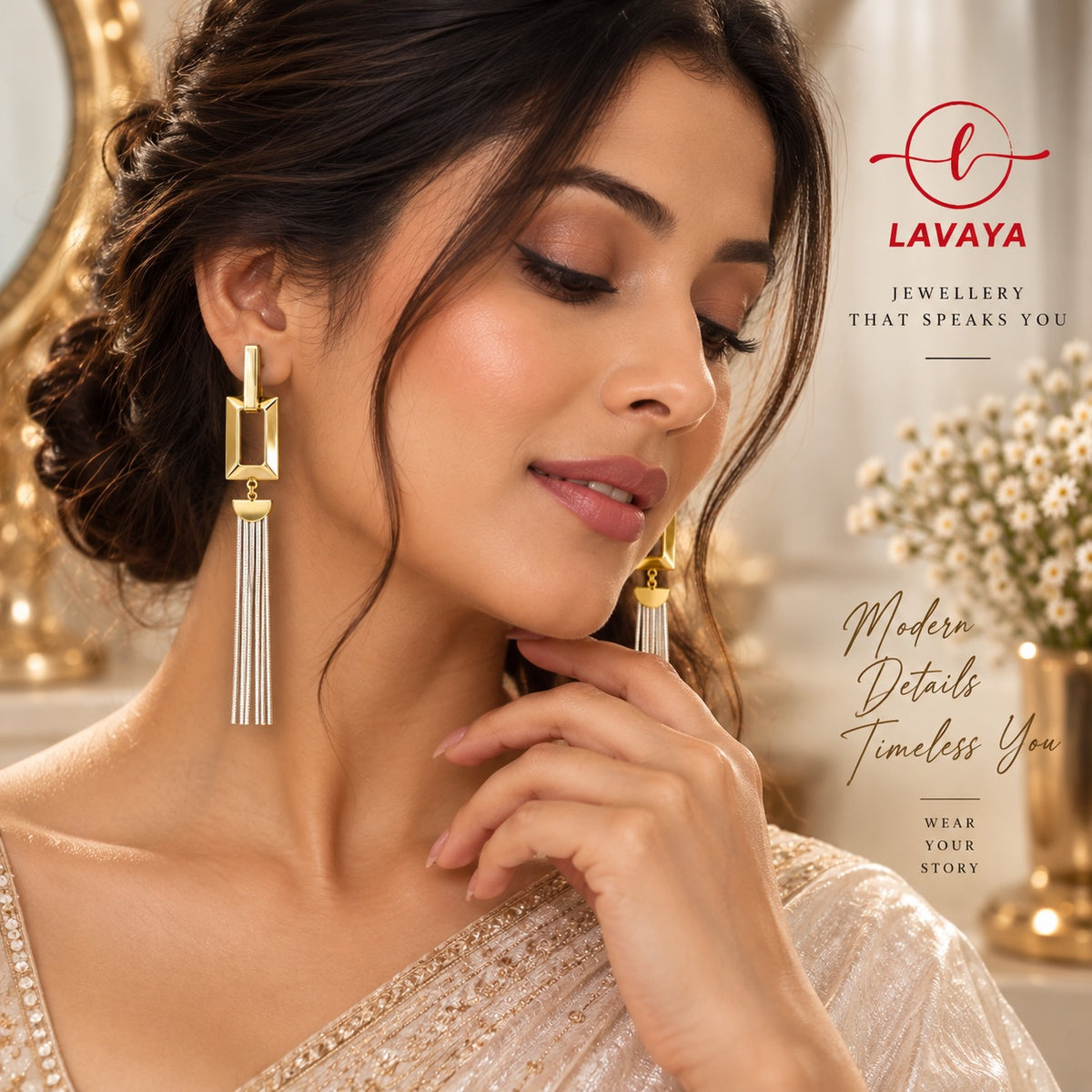 Contemporary Beveled Rectangle Drop Earrings with Cascading Shimmer Snake Chain Tassels
