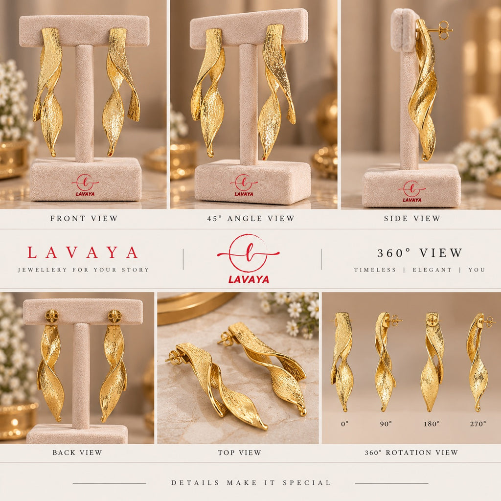Lavaya Golden Elegance Sculpted Wave Earrings for Women | Textured Designer Statement Earrings | Premium Fashion Jewellery