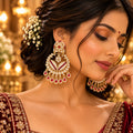 Lavaya Royal Ruby Red Kundan Statment Earrings with Pearl & Crystal Drops