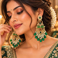 Lavaya Royal Emerald Green Kundan Chandbali Earrings with Pearl & Green Bead Drops