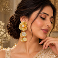 Sculptural Fine-Ribbed Golden Blossom & Pearl Drop Earrings for Festive & Bridal Wear