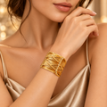 Golden Woven Wire Statement Cuff Bracelet