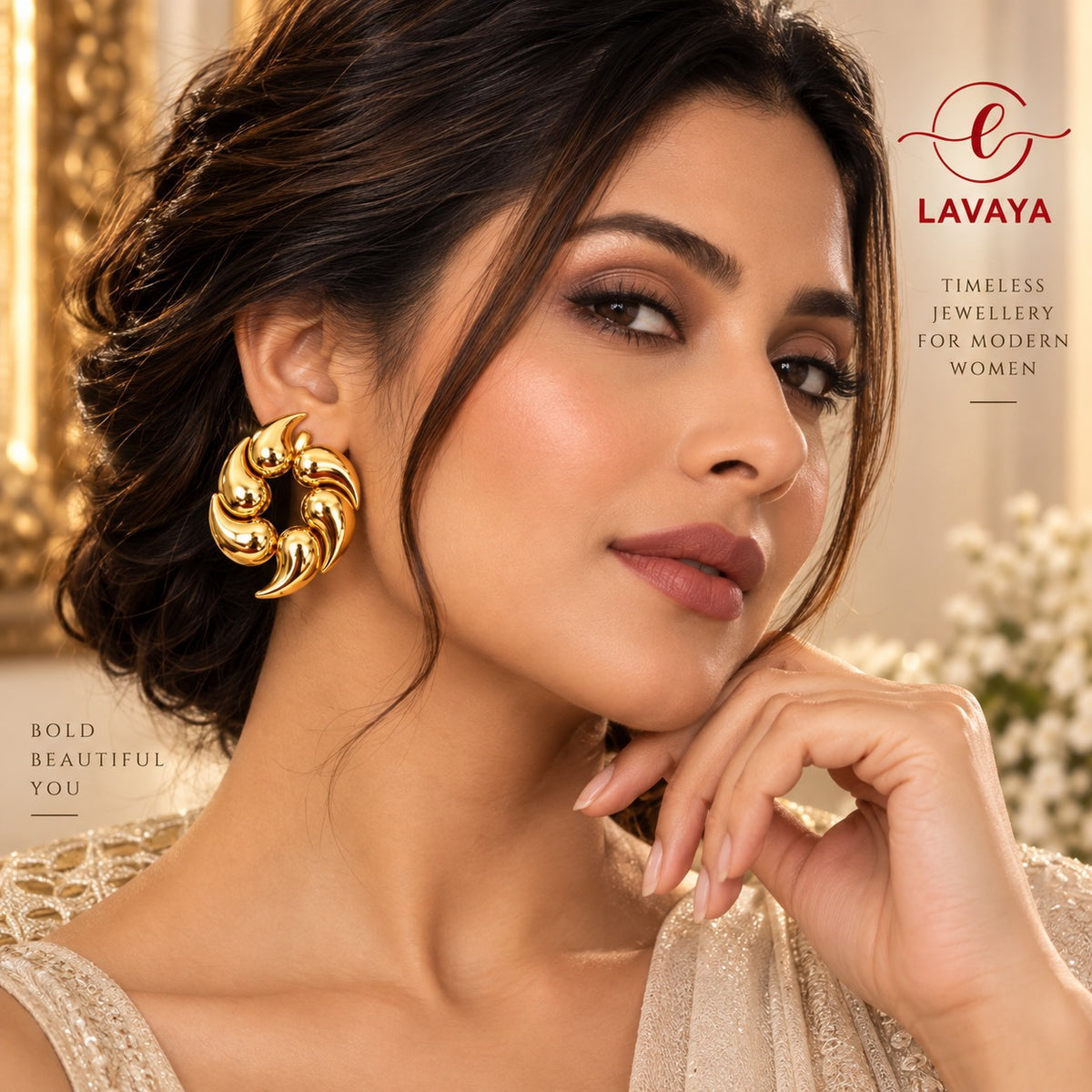 Lavaya Bold Spiral Drop Studs – Contemporary High-Polish Gold Earrings