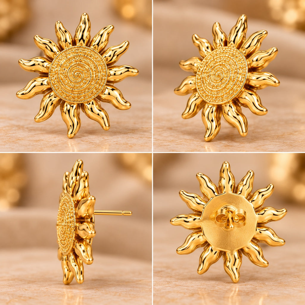 Lavaya Luxury Gold-Tone Sunburst Spiral Stud Earrings for Women