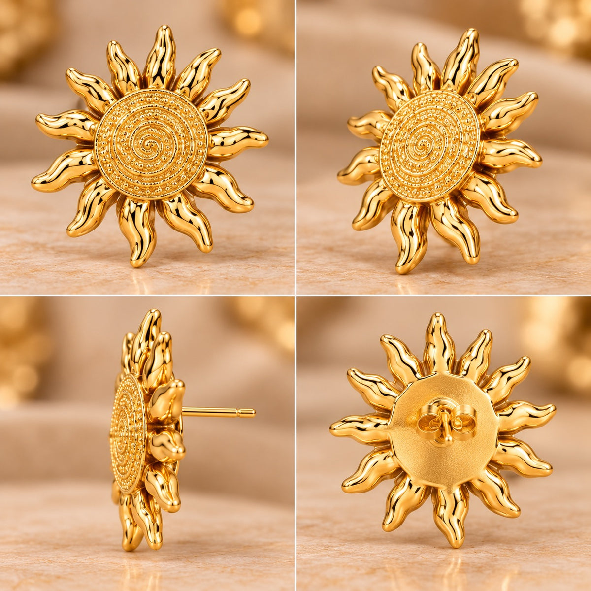 Lavaya Luxury Gold-Tone Sunburst Spiral Stud Earrings for Women