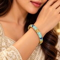 Turquoise Enamel Floral Gold-Tone Cuff Bracelet