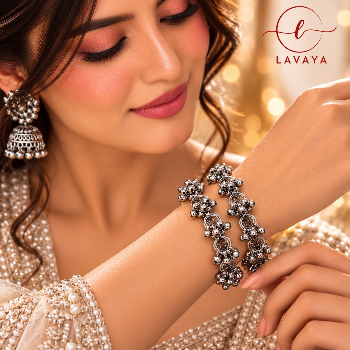 Lavaya Traditional Oxidised Silver Ghungroo Beaded Designer Bangles – Ethnic Statement Jewellery Set of 2