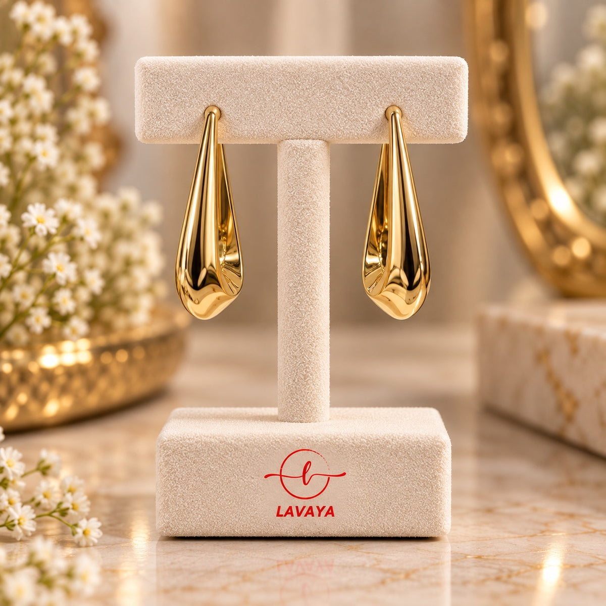 Modern Chunky Teardrop Hollow Hoop Earrings with Ultra-Polished Gold Mirror Finish