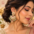 Lavaya Royal Meenakari Kundan Chandbali Earrings with Pearl & Ruby Pink Drops