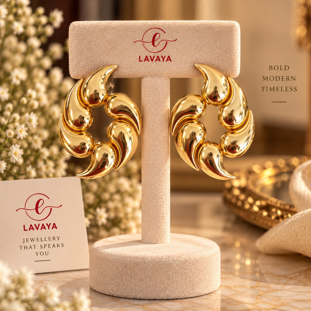Lavaya Bold Spiral Drop Studs – Contemporary High-Polish Gold Earrings