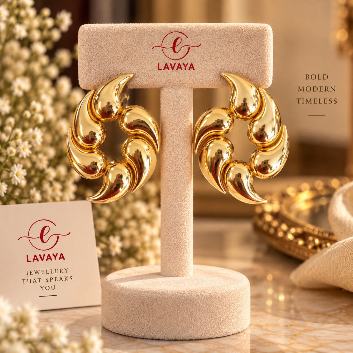 Lavaya Bold Spiral Drop Studs – Contemporary High-Polish Gold Earrings