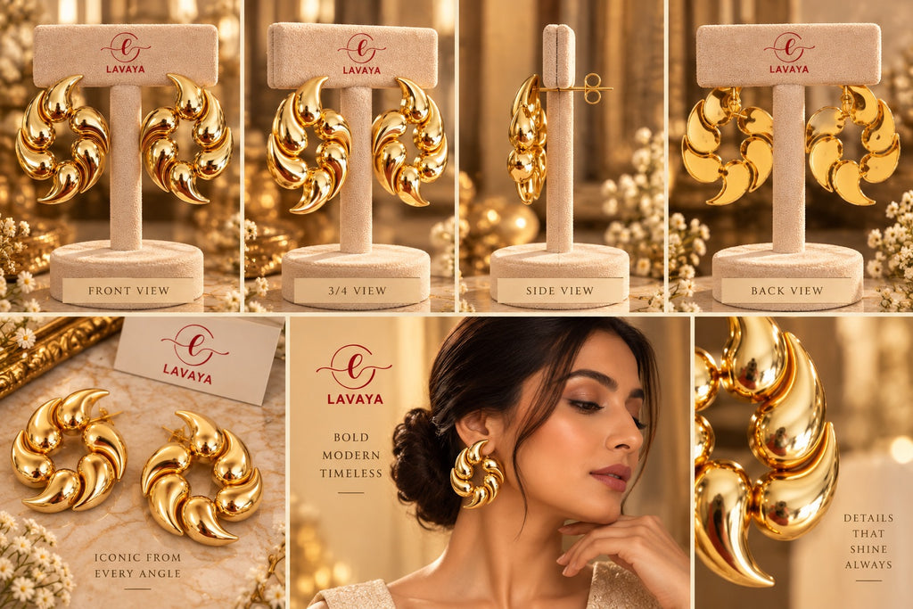 Lavaya Bold Spiral Drop Studs – Contemporary High-Polish Gold Earrings
