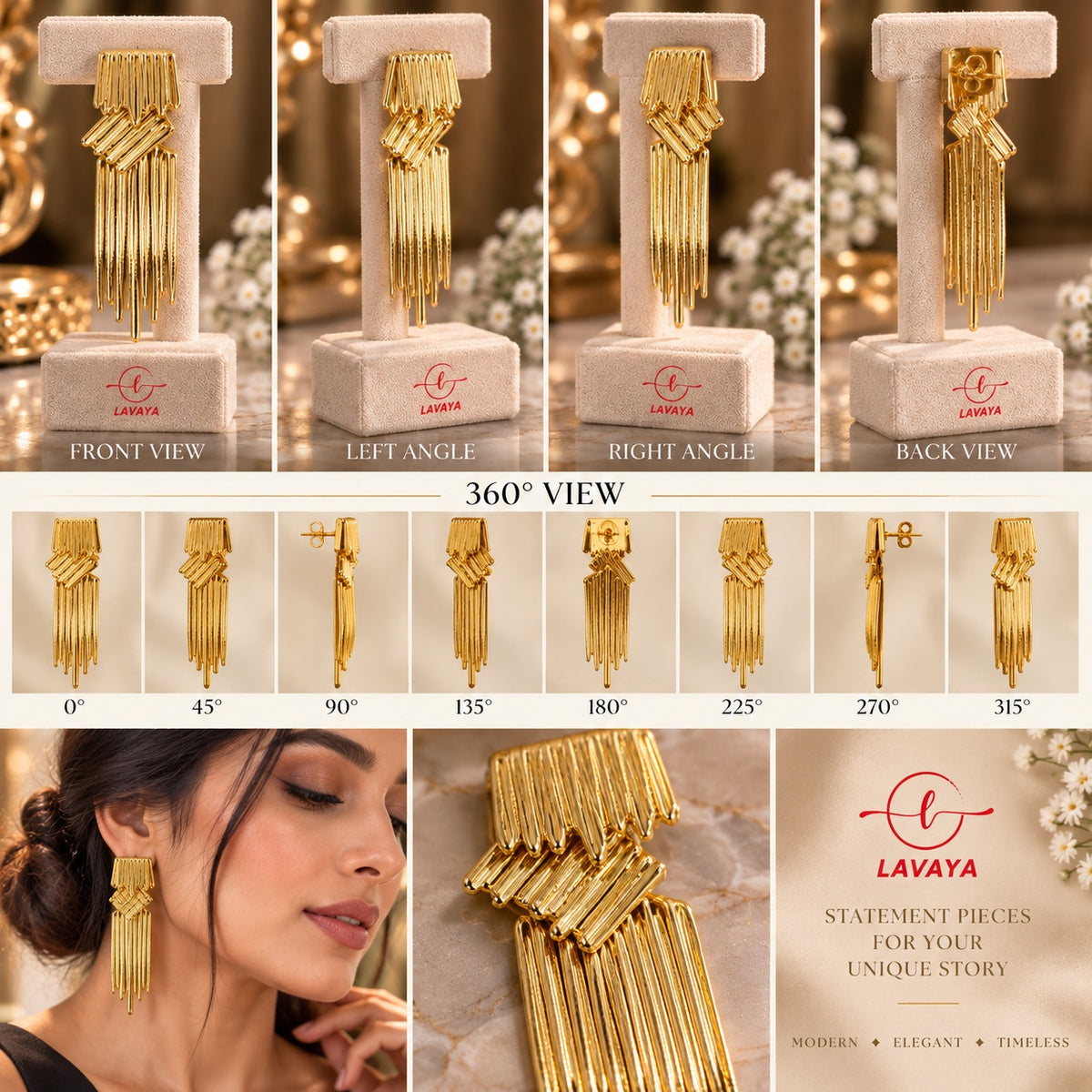 Lavaya Golden Glamour Long Tassel Drop Earrings for Women | Elegant Layered Fringe Statement Earrings | Premium Party & Wedding Fashion Jewellery