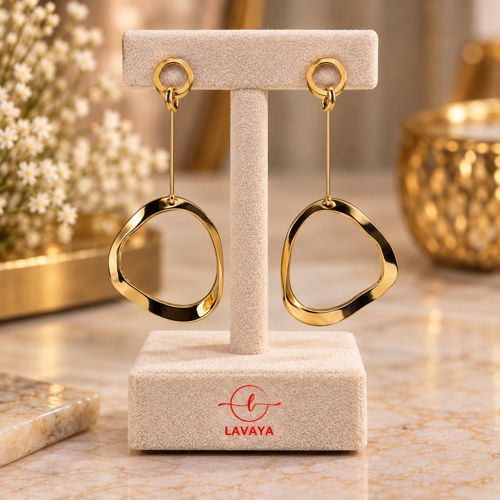 Modern Geometric Asymmetrical Ring Dangler Earrings with Fine Bar Suspension for Women