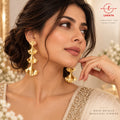 Lavaya Tiered Ginkgo Leaf Fluted Gold Statement Drop Earrings