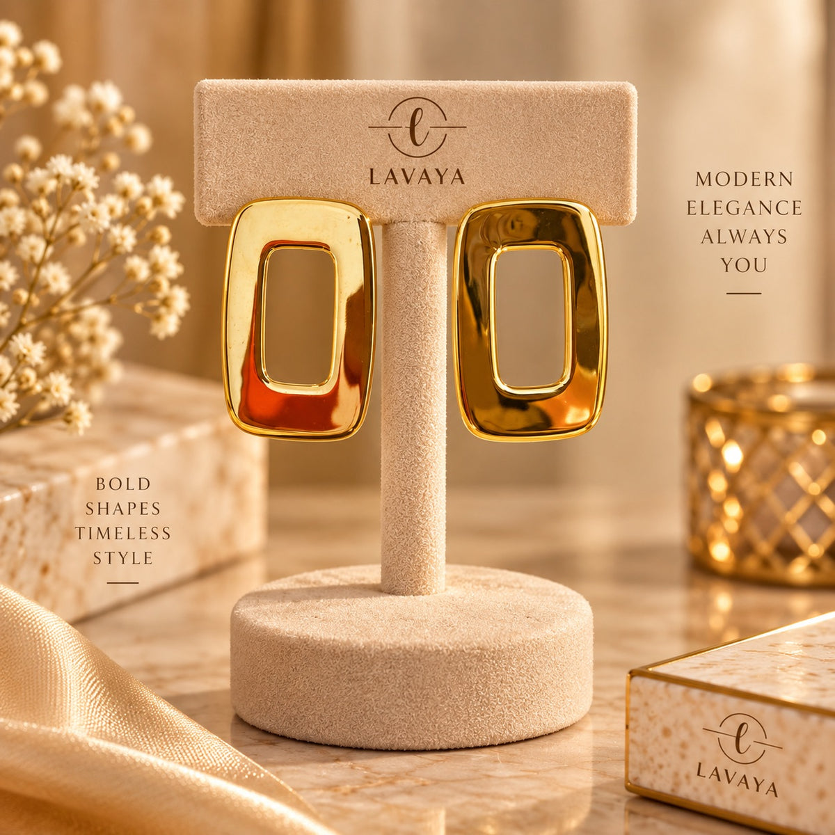 Lavaya Gold-Tone Geometric Rectangular Stud Earrings