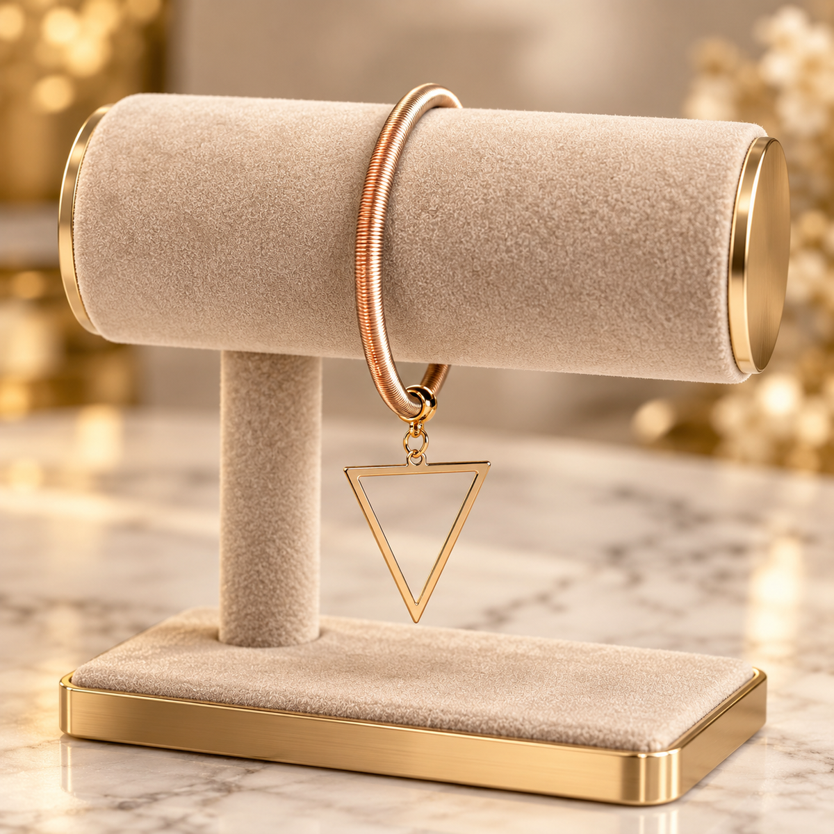 Rose Gold Snake Chain Bracelet with Geometric Triangle Charm