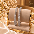Lavaya Royal Silver-Tone Baguette Crystal Studded Designer Kada Bangles – Luxury Diamond-Look Bangles Set of 2