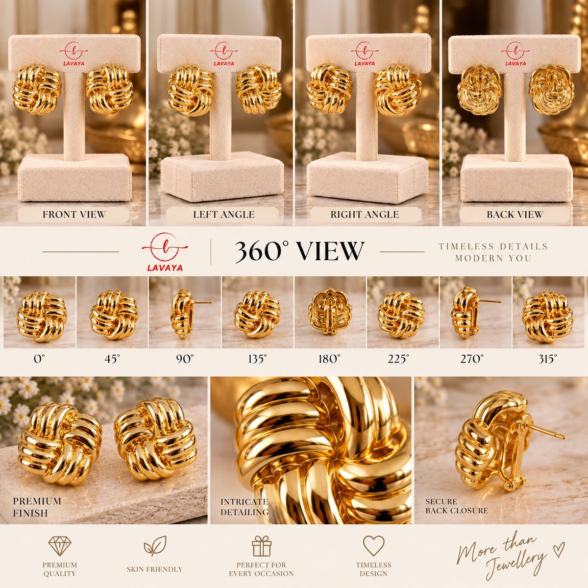 Lavaya Vintage Woven Love Knot Gold Statement Stud Earrings