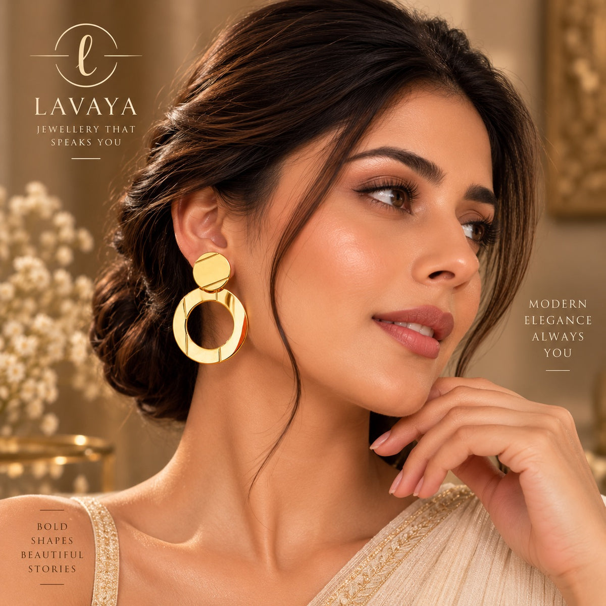 Lavaya Gold Geometric Hoop Earrings