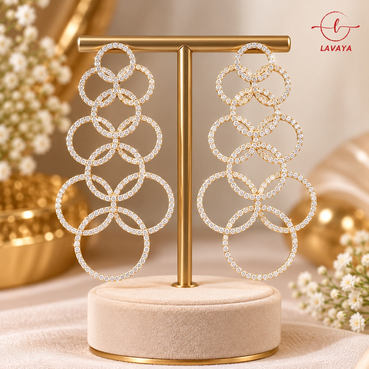 Lavaya Luxury Silver-Tone Crystal Multi-Circle Chandelier Earrings for Women – Premium Elegant Designer Long Dangle Statement Party Wear Jewellery