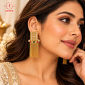 Lavaya Royal Kundan Multicolour Stone Gold-Toned Chain Tassel Statement Earrings
