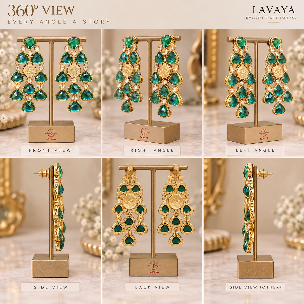 Lavaya Royal Emerald Green Stone & Gold-Toned Chandelier Statement Earrings