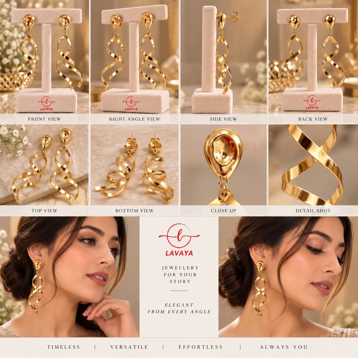 Fluid Ribbon Swirl High-Polish Gold Teardrop Dangle Earrings
