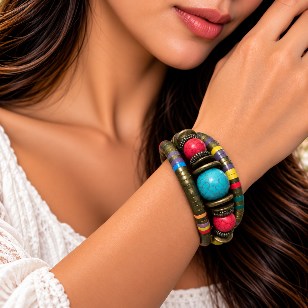 Multicolour Bohemian Beaded Bracelet for Women