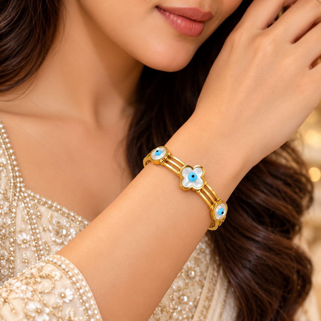 Golden Evil Eye & Floral Charm Bracelet