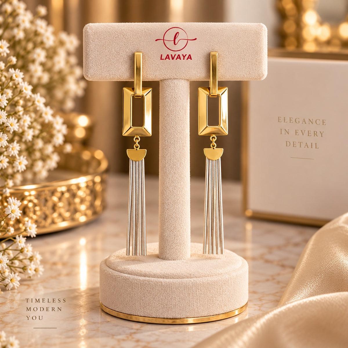 Lavaya Two-Tone Gold & Silver Cascade Tassel Earrings
