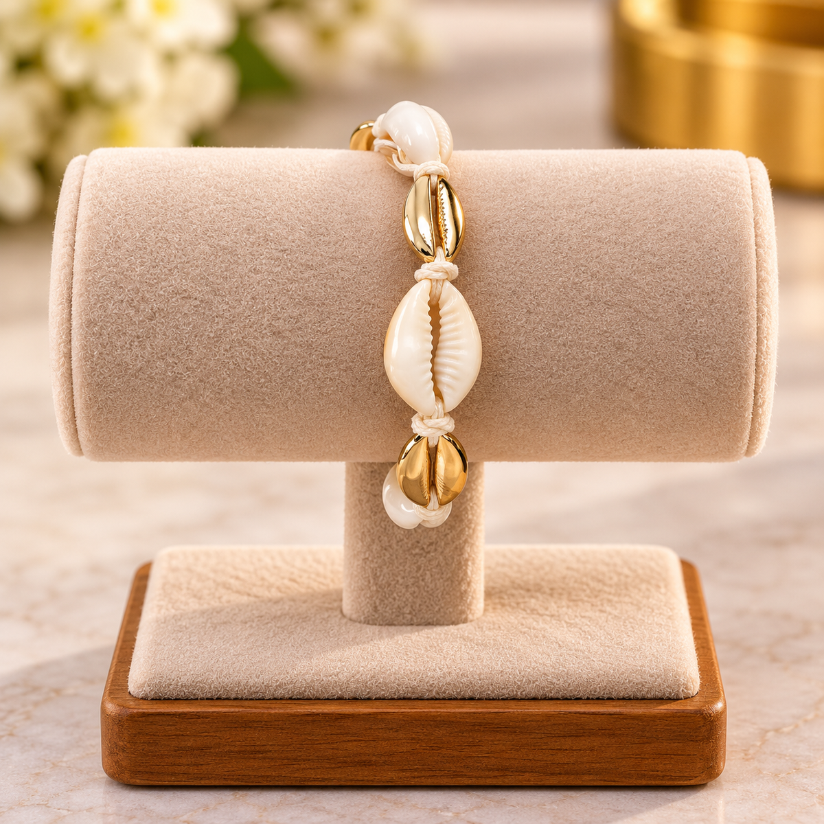 Gold & Natural Cowrie Shell Bracelet