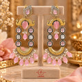 Lavaya Royal Blush Pink Peacock Chandbali Earrings with Pearl & Pink Bead Drops