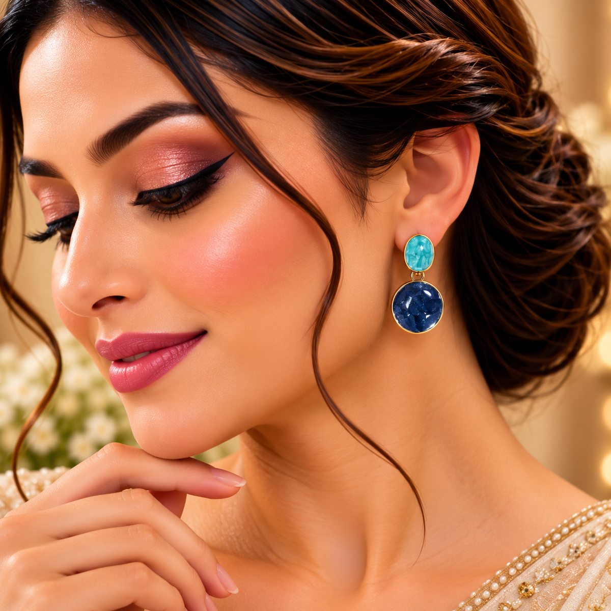Turquoise & Deep Blue Dual Stone Drop Earrings